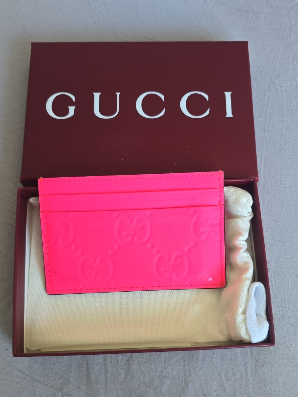 Gucci Neon Hot Pink Embossed Leather Card Holder
